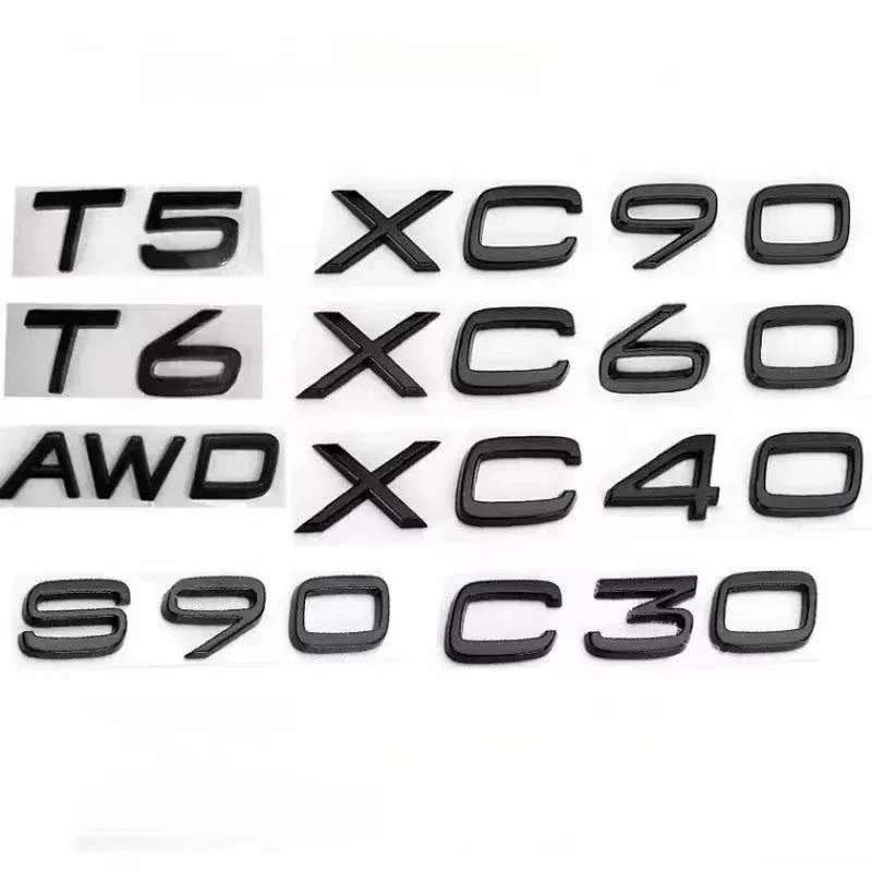 Glossy Black Emblem B5 B6 T3 T4 T5 T6 T8 V8 D3 D4 D5 D6  AWD Car Trunk Letters Emblem for VOLVO XC90 XC70 XC60 XC40 Car Stickers