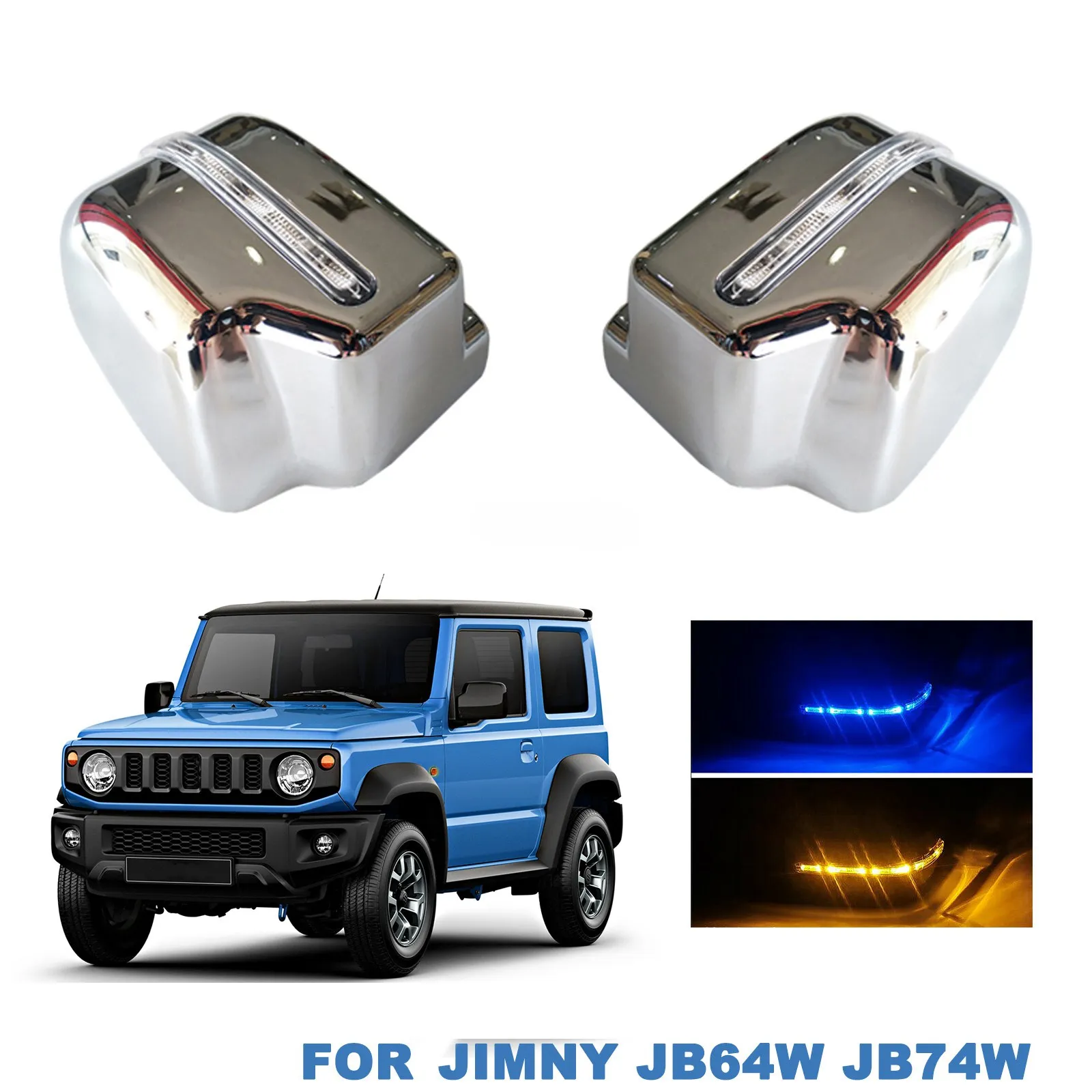 Car Rear View Mirror Cover Side Wing Mirror Cap Shell with Turn Signal Light for Jimny Jb64 JB74 2018-2020 Silver