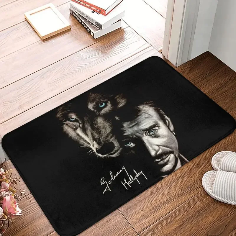 Johnny Hallyday And Wolf Front Door Mat Anti-Slip Quick Dry France Singer Rock Star Doormat Kitchen Balcony Entrance Rug Carpet