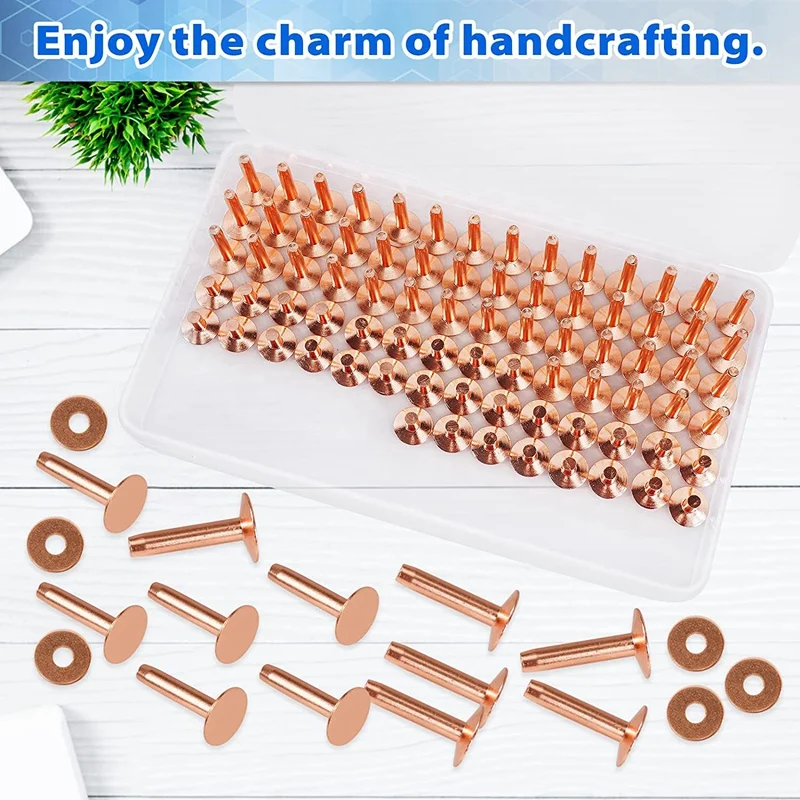 154Pcs Copper Rivets For Leather,Smooth Leather Rivets, Pure Copper Rivets And Burrs For Leather Work Jeans Jacket