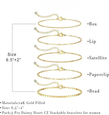 14K Eleganta Stapelbara Armband För Kvinnor Trendiga Kedjearmband Med Gem Justerbara Tennis Söta Smycken 10 best sales fint guldarmband - №3