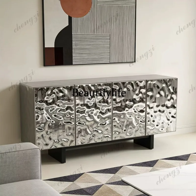 Italian solid wood dining room side cabinet living room locker stainless steel texture four door locker