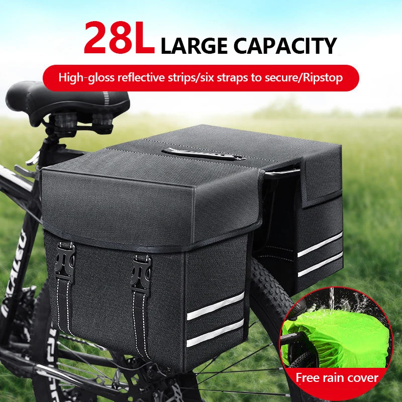 Cycling Double Side Rear Rack Bike Seat, Luggage Storage Carrier Bag with Rain Cover, Night Reflective Bicycle Trunk Bag