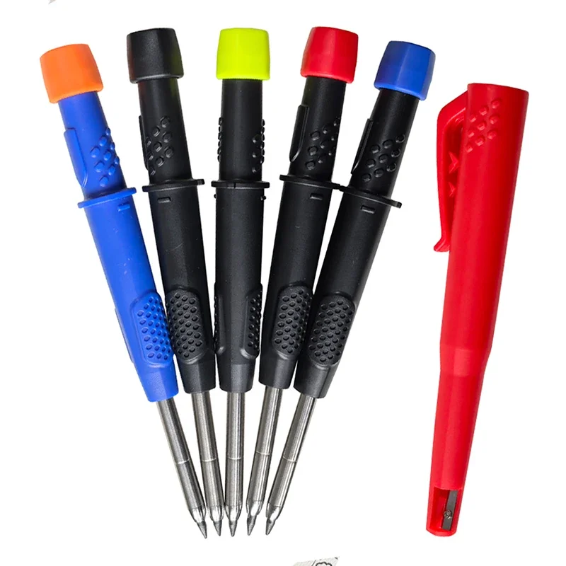 5 Colors 2.8mm Woodworking Mechanical Pencil Comes with Pencil Cap Pencil Sharpener 2B Lead Solid Deep Hole Marking Pen