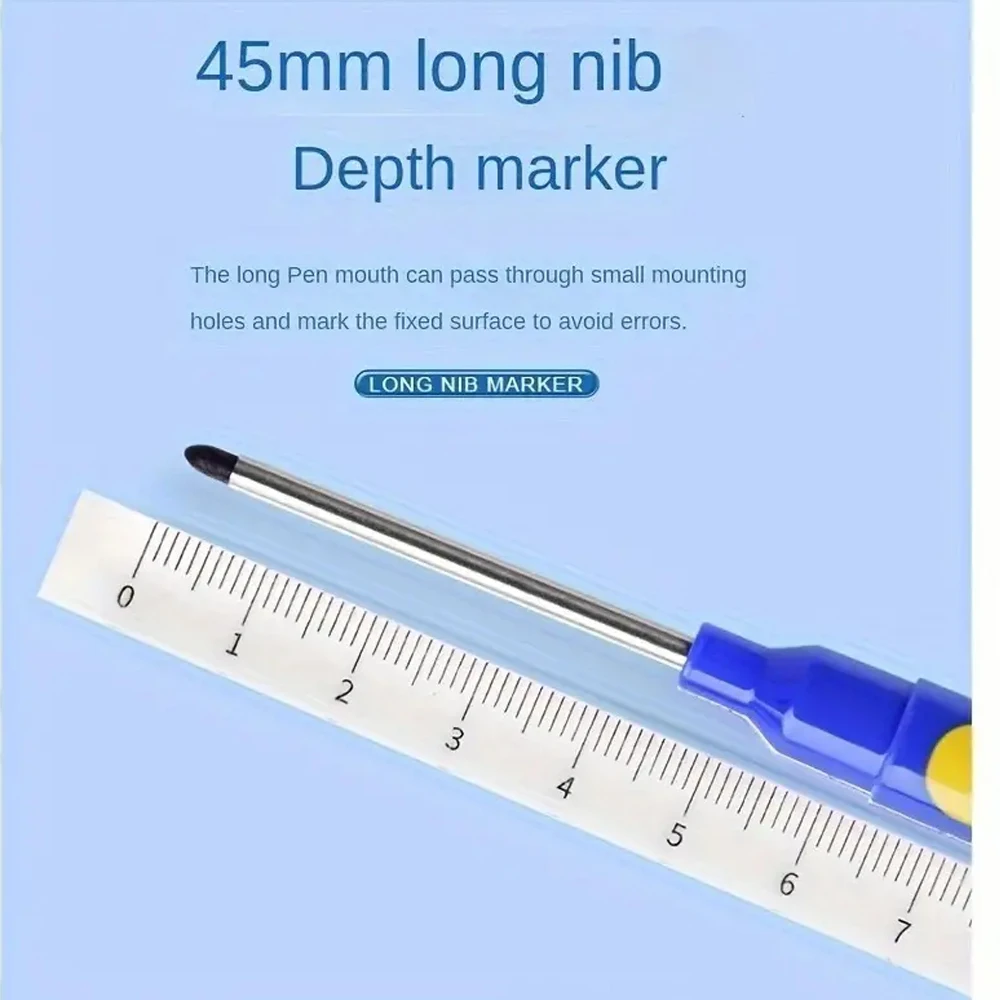 1–6 Stück, 45 mm, wasserdicht, lange Kopfspitze, Tiefloch-Marker, Fliesen-Tischler-Stift, Mehrzweck für die Holzbearbeitung, schwarze/blaue/rote Tinte – Detail 3