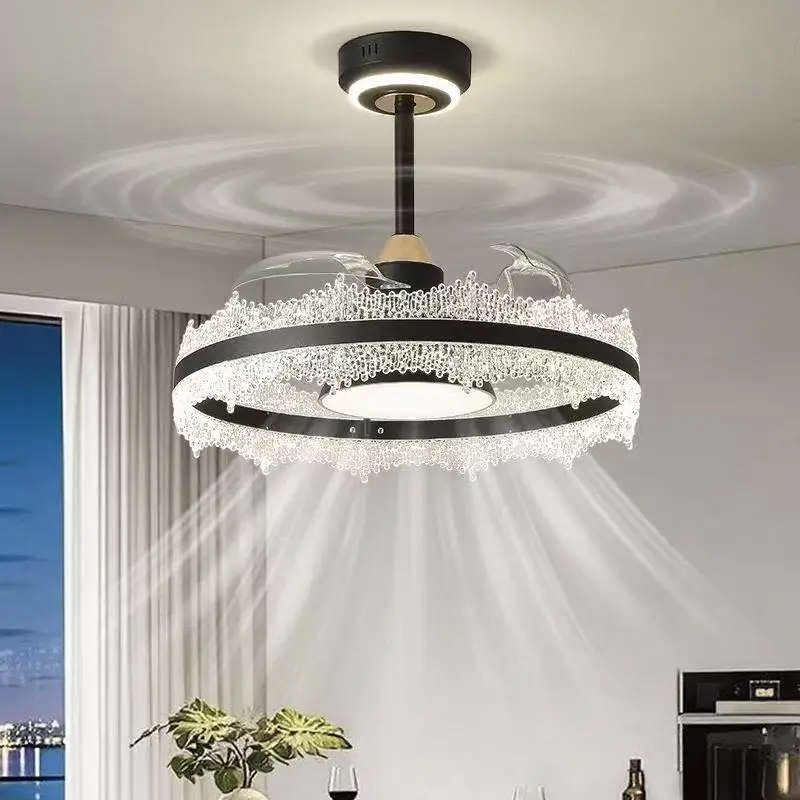 Modern Light Luxury Living Room Dining Room Fan Light Ceiling Study Bedroom Hidden Silent Fan Ceiling Light Premium Ice Crack