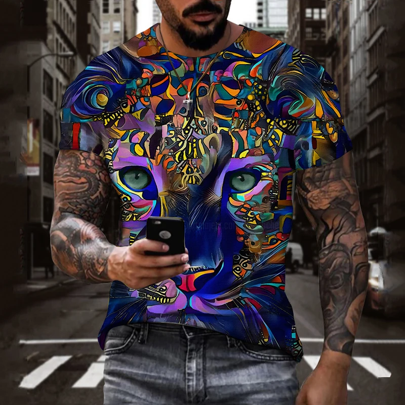 Summer Fashion Graphic Animal Tiger T-shirt Men\'s and Women\'s 3D HD Printed Hip Hop Harajuku Personality Short Sleeve Clothing