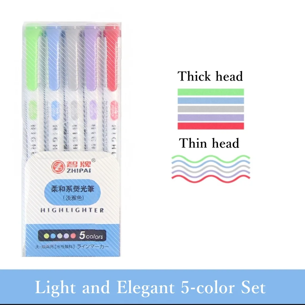 5-color Double-ended Highlighter Markers Student Color Pen Student stationery kawaii school supplies  markers  marker pens