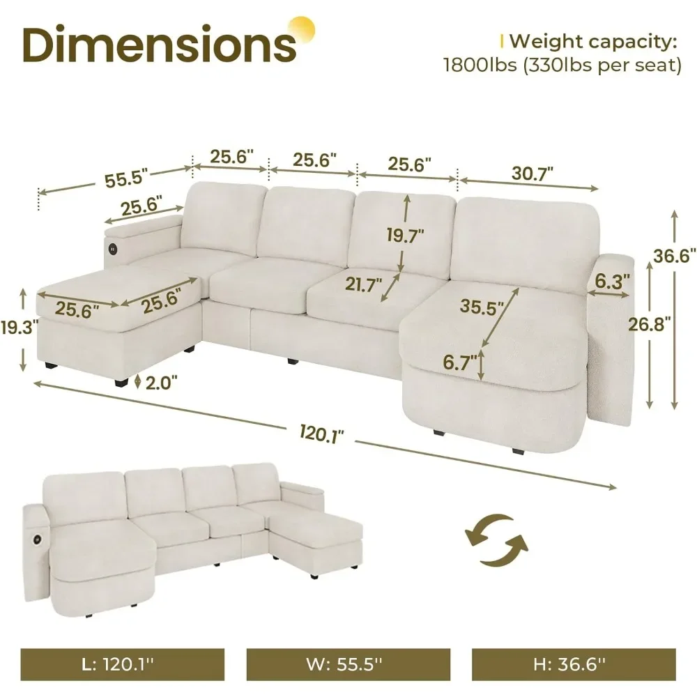 Sectional Sofa Couch with Storage Seat, Velvet Convertible Sofa with Reversible Chaises, Couches with Ottomans for Living Room