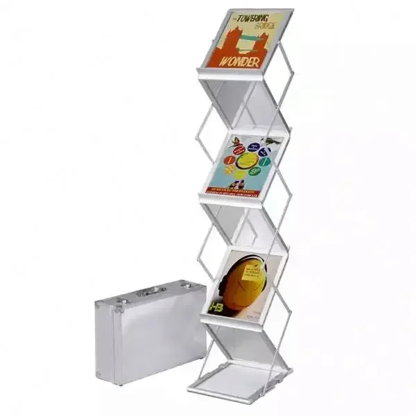 Hot SalesFoldable Aluminum Acrylic Zigzag Magazine Catalog Holder A4 Size Brochure Rack Stands For Promotional Advertising