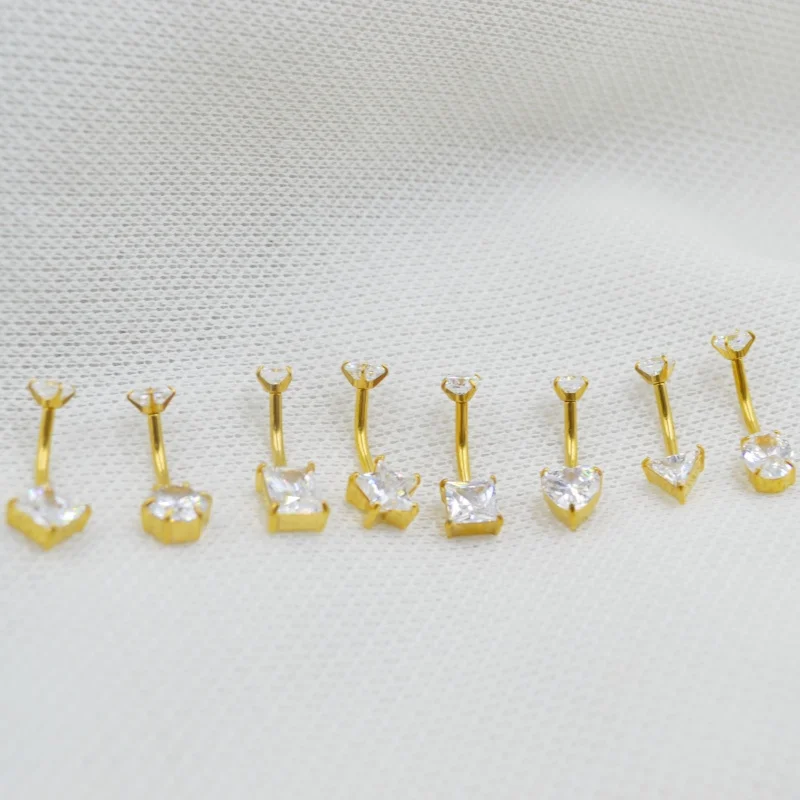 20PCS Surgical Steel CZ Navel Belly Button Bar Internally Threaded Navel Rings Body Piercing Jewelry