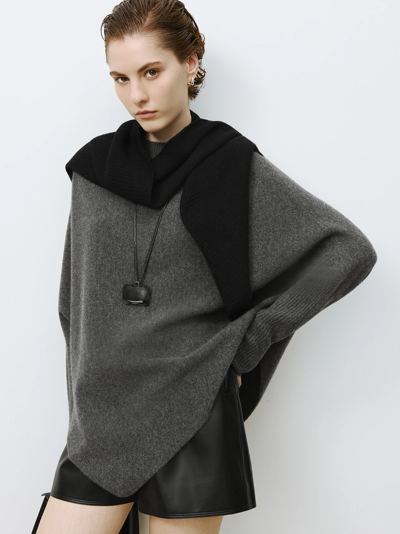 

Zhou Casual Loose Knitted Batwing Sve f High Collar Autumn Winter Irregular Sweater Comfortable Warm Regular Fit