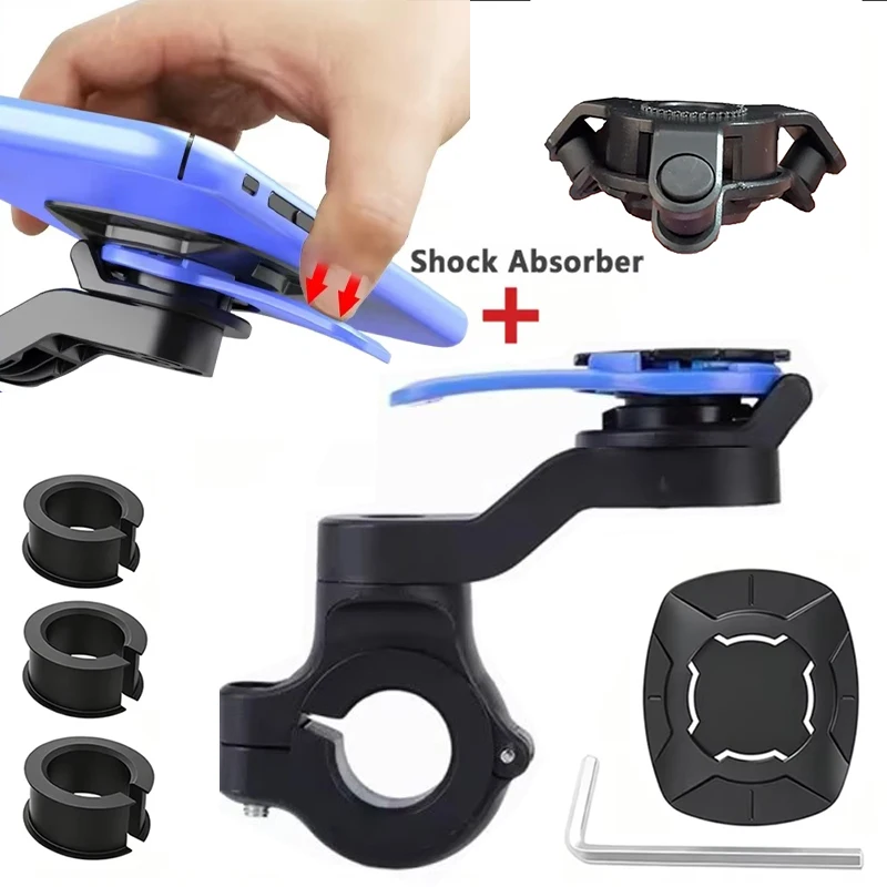 Bike Phone Holder 360° Rotatable Shockproof Bicycle Mobile Phone Mount with Rubber Spacers, Detachable Handlebar Cell Phone Hold
