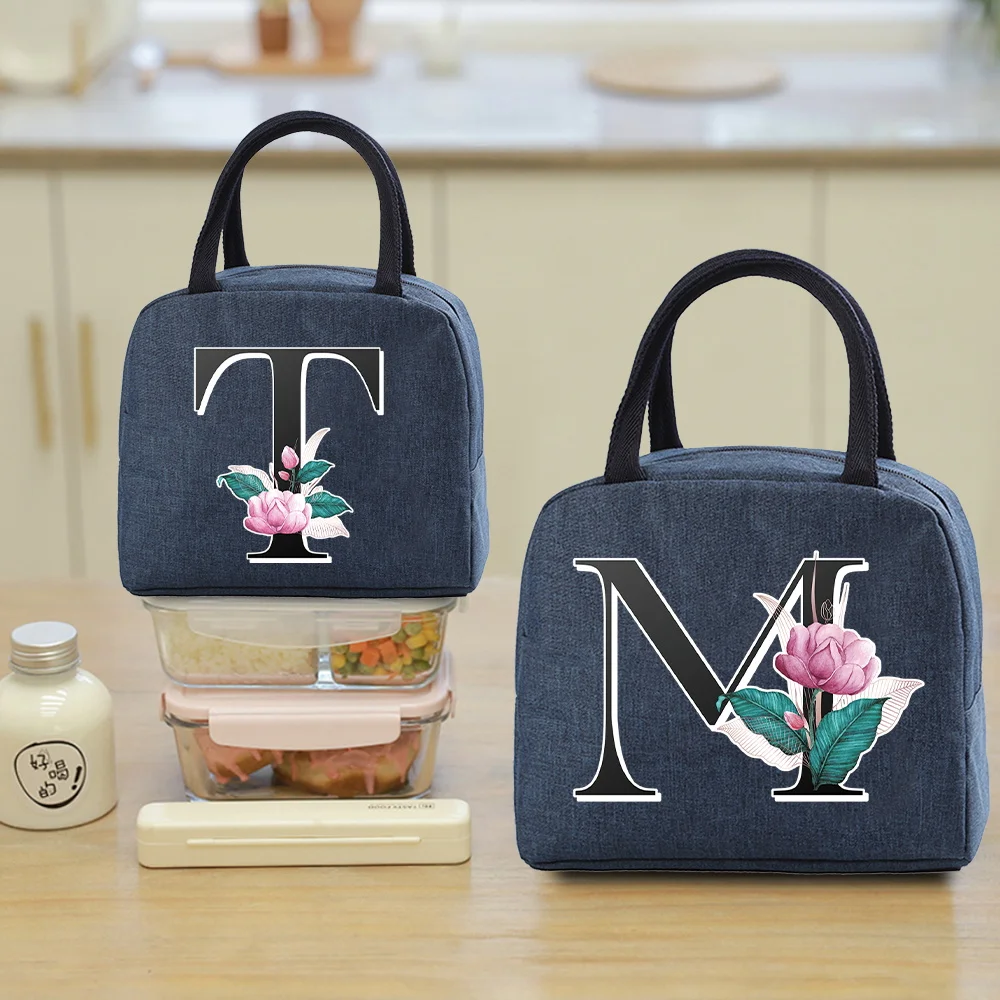 

Storage Lunch Pack Large Capacity Insulated Lunch Bag Office Worker Picnic Meal Prep Bag Zipper Whitemarble Letter Printing