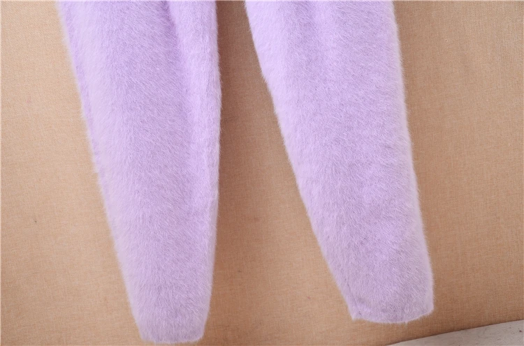 Elegant Fashion Ladies Women Fall Winter Clothing Purple Angora Rabbit Hair Knitted Warm Pants Mink Cashmere Trousers Sweater