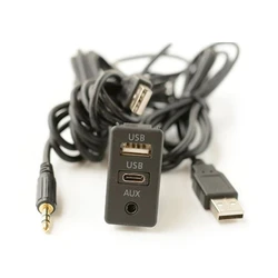 Practical Car Extension Panel Cable USB Type-C Aux Interface Power Adapter Cable Car Power Modification Cable