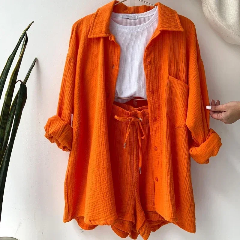 สีทึบสบายๆหลวมสั้นกางเกงชุดผู้หญิง 2025 ฤดูร้อนผู้หญิง 2 ชิ้นชุดเต็มชุดหญิงชุดเสื้อผ้า