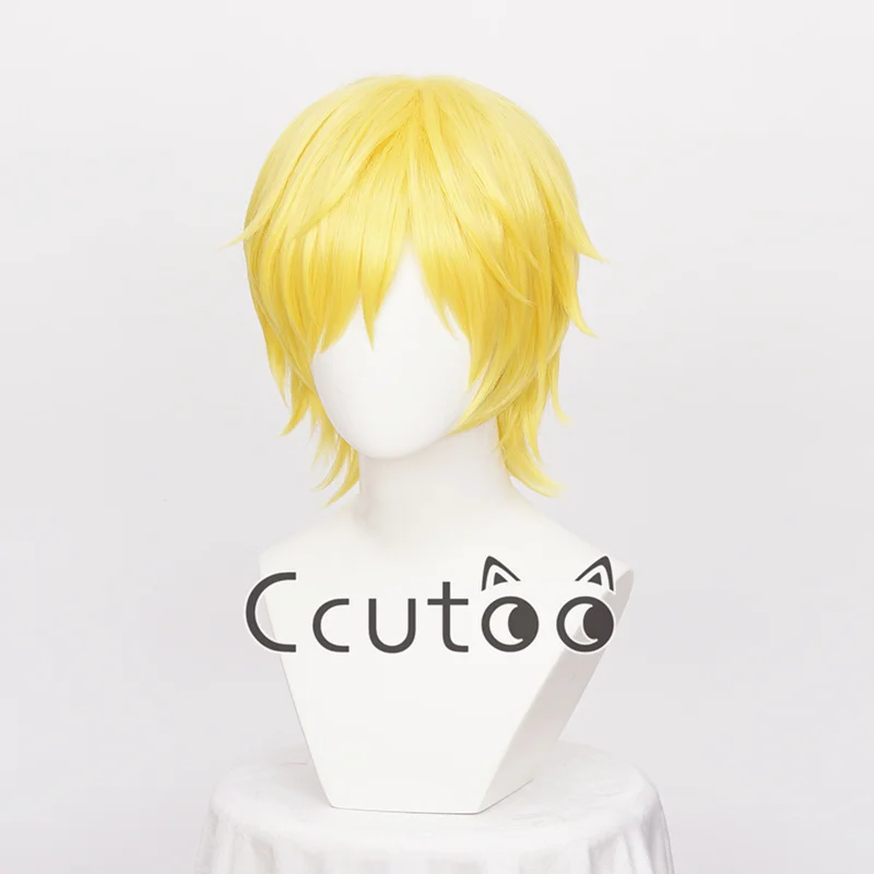 Ccutoo-Peluca de Cosplay de una pieza, pelo sintético corto y liso, dorado, resistente al calor, gorro, Sanji