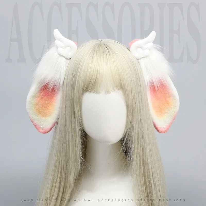 

Women Girls Furry Ears Rabbit Headdress Realistic Puppy Lop Ears Headband Angel Wings Lolita Cosplay Costume Hair Accessories