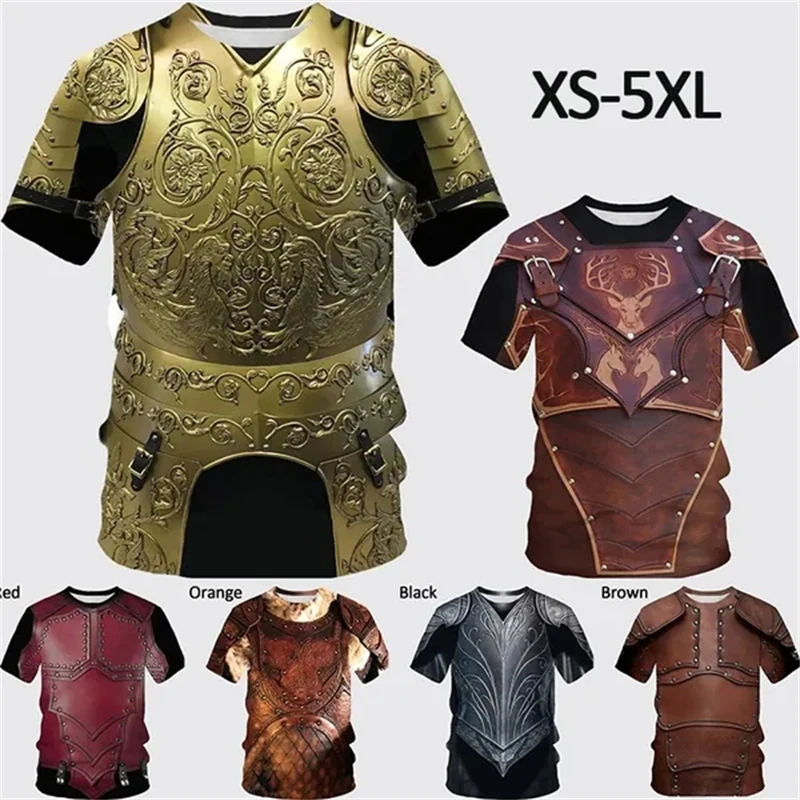 Fashion Medieval Hero Armor 3D Printing Men's Summer Armor Short Sleeve Shirt T-shirt Summer New Hombre Ropa T-shirt Design Top