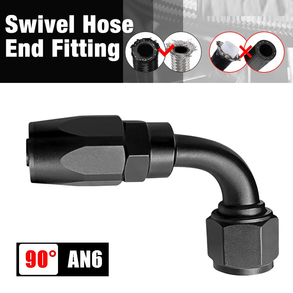 AN -6 (AN6) Aluminium Alloy 90 Degree Swivel FAST FLOW Fuel Oil Braided Hose End Fitting Adaptor BLACK