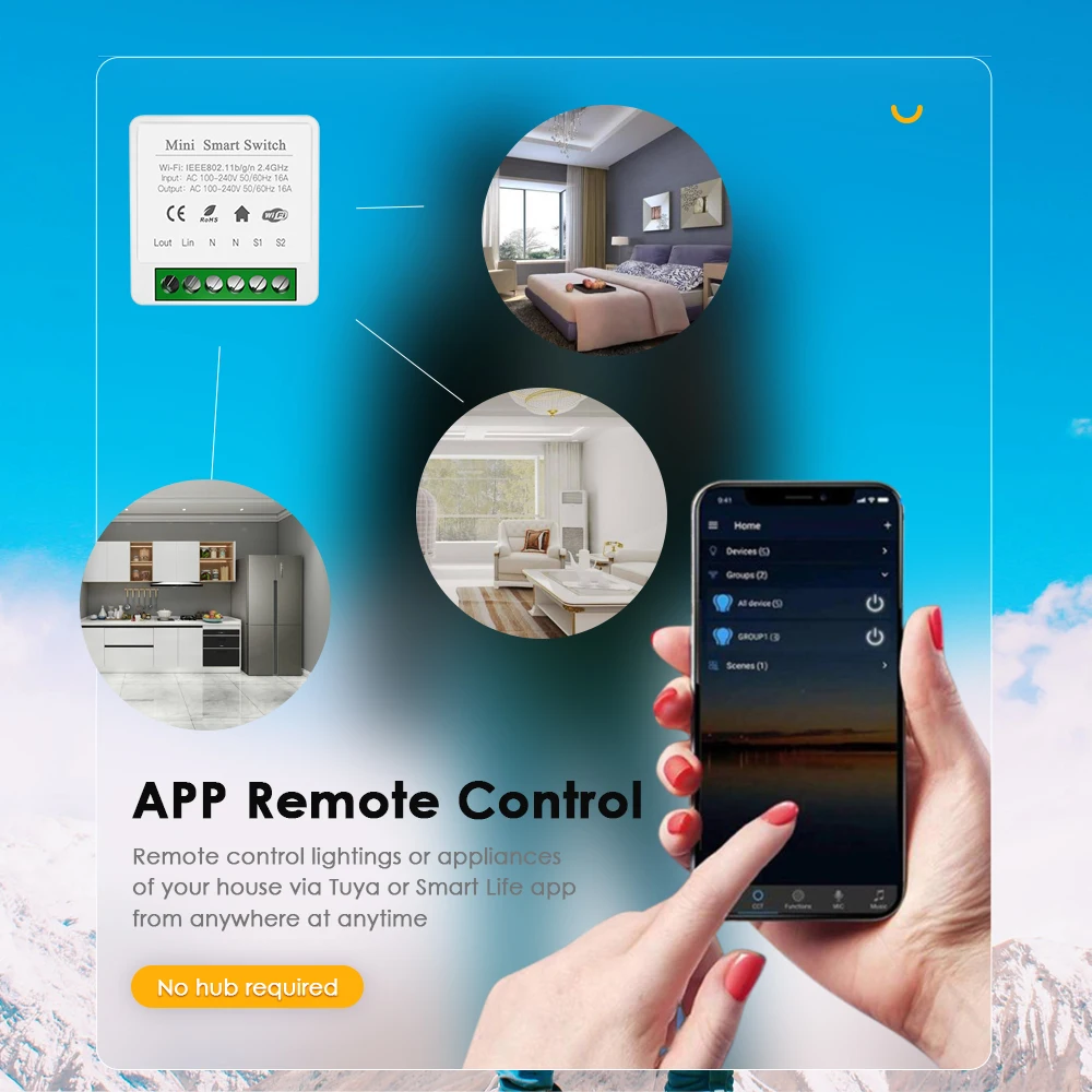 Tuya 16A MINI Wifi Switch DIY 2-way Control Timer Switches Relay Power Monitor Smart Life Work With Alexa Google Home Alice