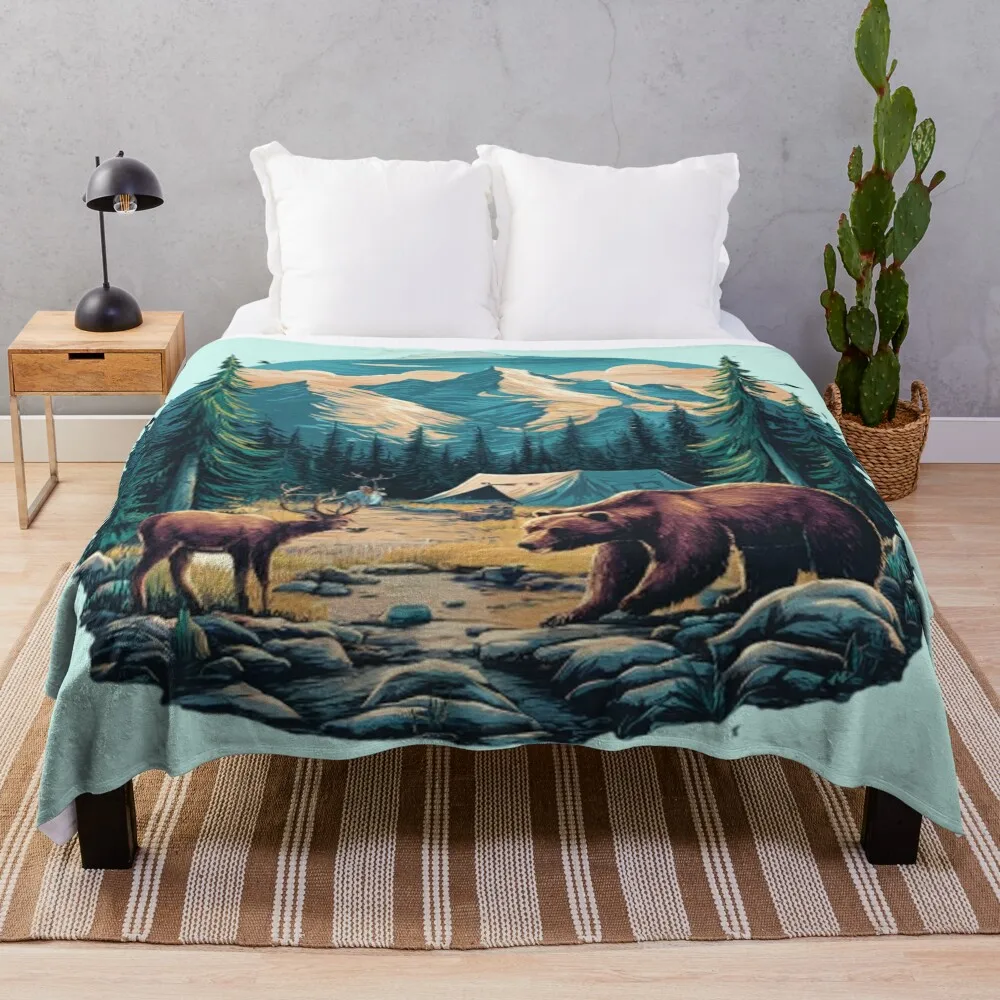 

Bear silhouette Mountain landscape Nature-inspired Throw Blanket Warm Flannel Blankets