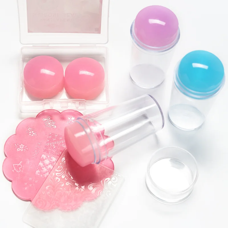 프랑스 팁 네일 스탬프 네일 아트 키트, 투명 실리콘 네일 긴 짧은 젤리 스탬퍼 스크래치 스탬퍼 키트, 프랑스 매니큐어 홈, 4 개