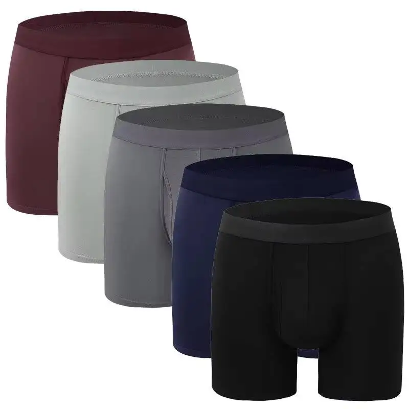 Men's Natural Feelings Boxer Briefs Soft Bamboo Fiber Long Leg Underwear Breathable Comfortable Anti-Bacterial Hand