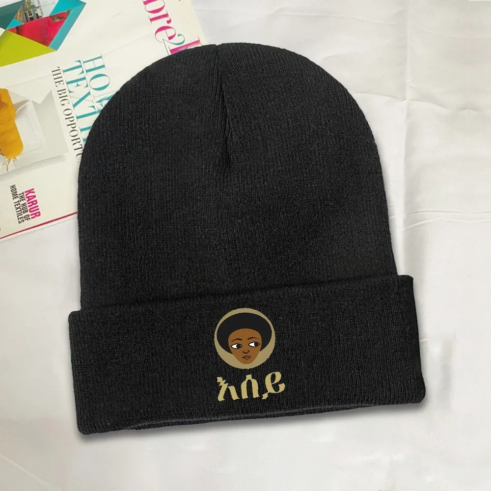 2026 1pc Amharic Eritrea Knitted Hat for Women Men Beanies Winter Hats Acrylic Ethiopian Cross Art Ethiopia Warm Cap