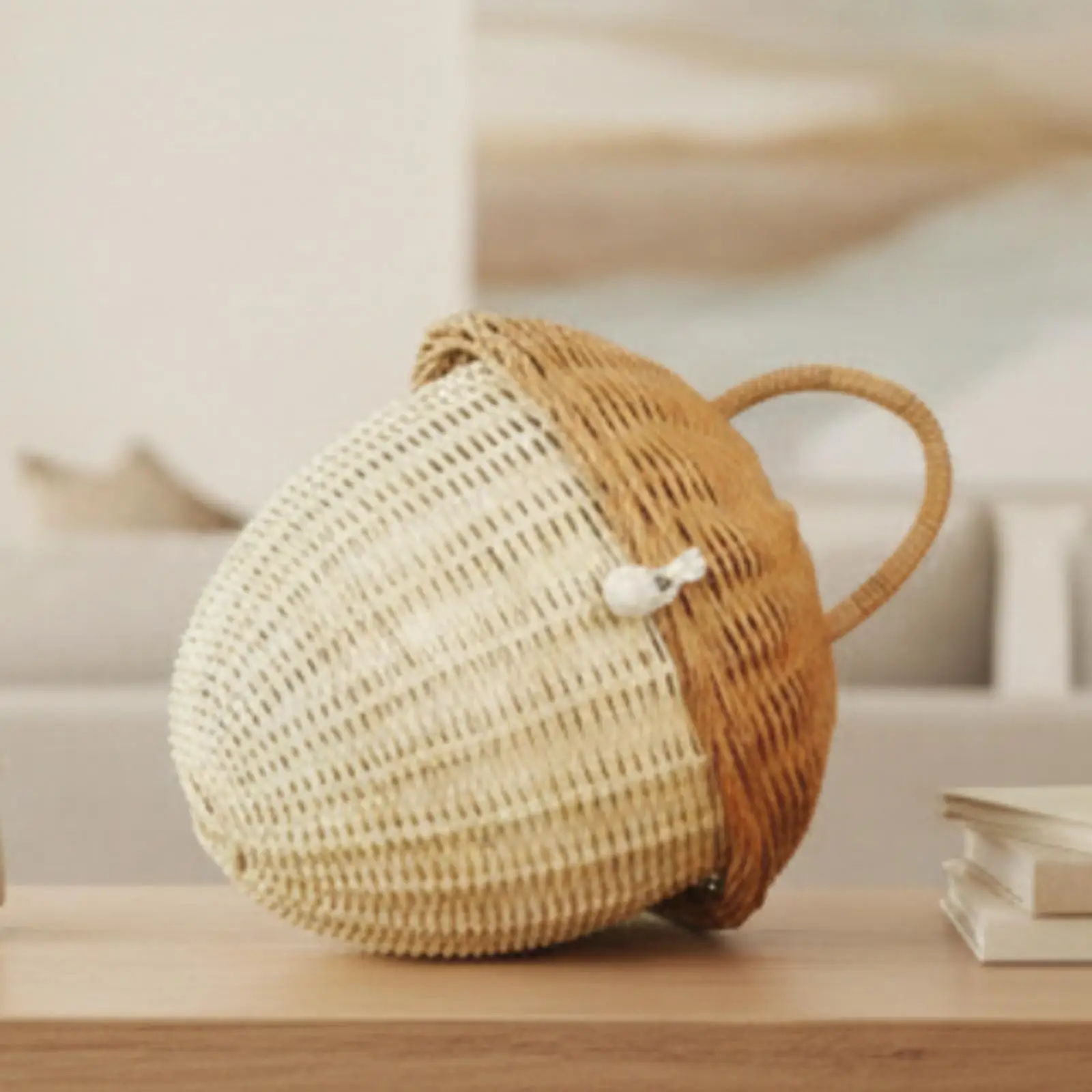 Handwoven Rattan Basket with Carrying Handle Handmade for Home Organization
