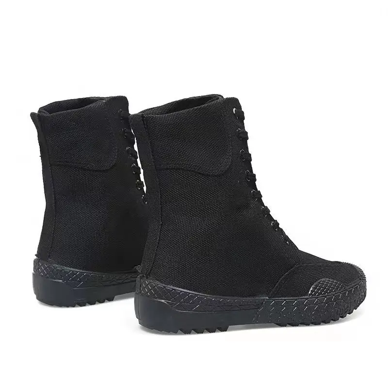 36-46 Mens Boots Spring Autumn Male Canvas Botas Lace-Up Shoes High Top Booties Solid Color Zapatos Ankle Motorcycle Footwear Y3