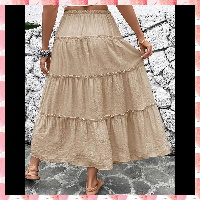 

Women's Summer Boho Maxi Skirt Flowy Ruffle A-Line Elastic High Waist Pleated Tiered Beach Long Skirts