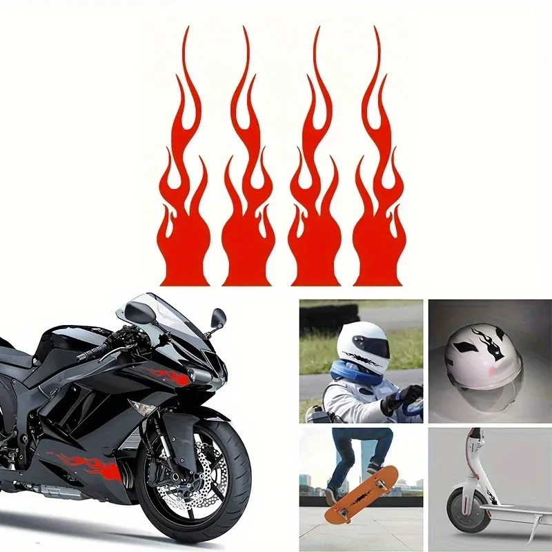 4 قطع/مجموعة من ملصقات ديكور اللهب - للدراجات النارية والخوذات وألواح التزلج والدراجات البخارية، أضف نمطًا رياضيًا إلى معدتك