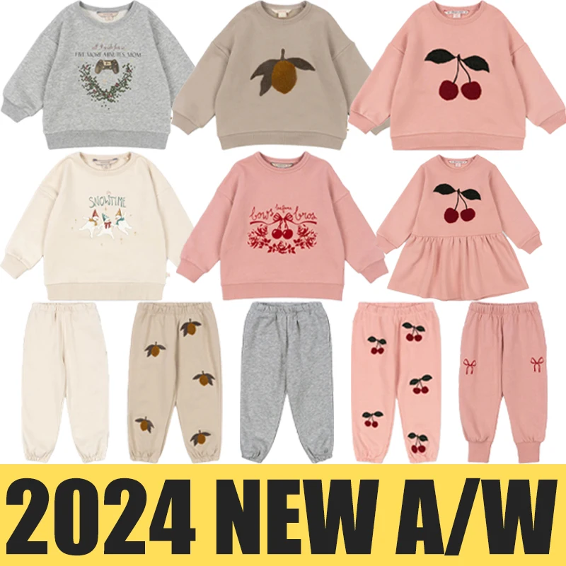 

Children's Clothing Sets 2024 New Autumn Winter Boy Girl Cherry Lemon Towel Embroidery Set Kids Fleece and Thickened Set