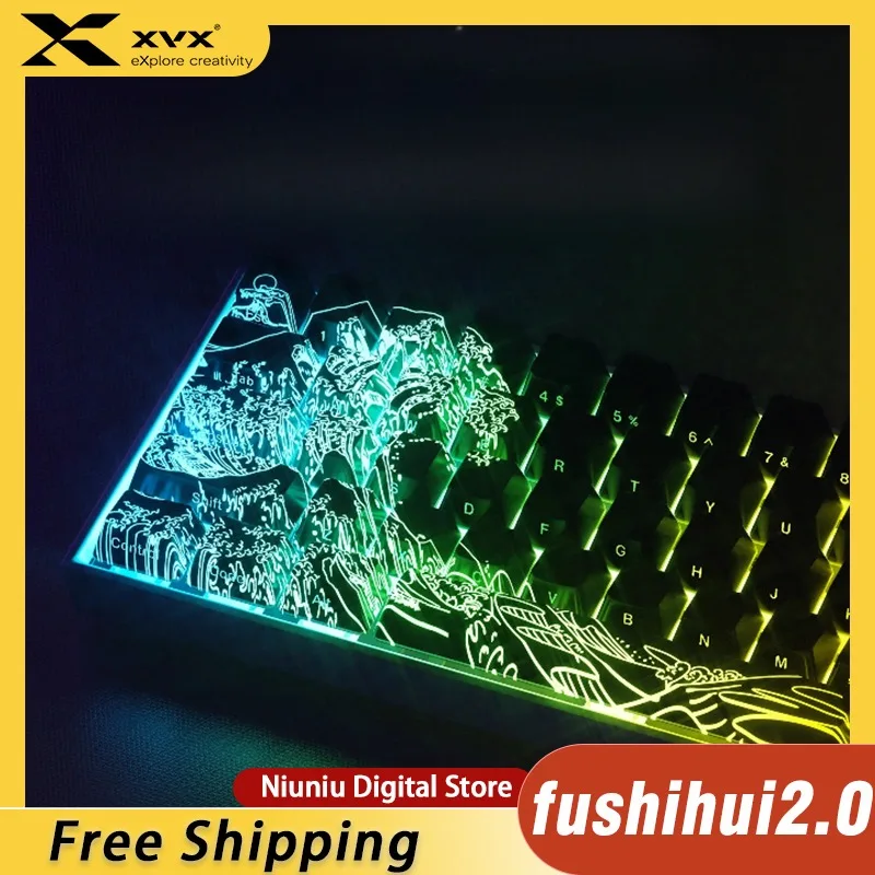 

XVX Keycap The Great Wave of Kanagawa Version Pattern Shine Through OEM Profile IMD-Tech Keycap Set Black Base 118 Keys