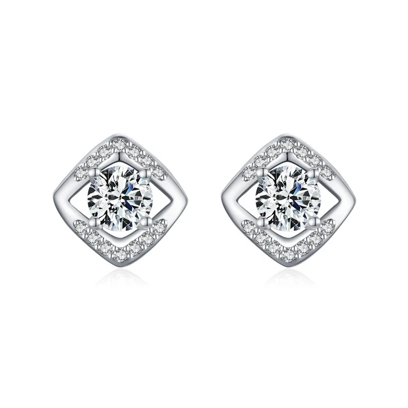 

S925 Sterling Silver Rhodium Plated Geometric Luxury Fashion Zircon Earrings