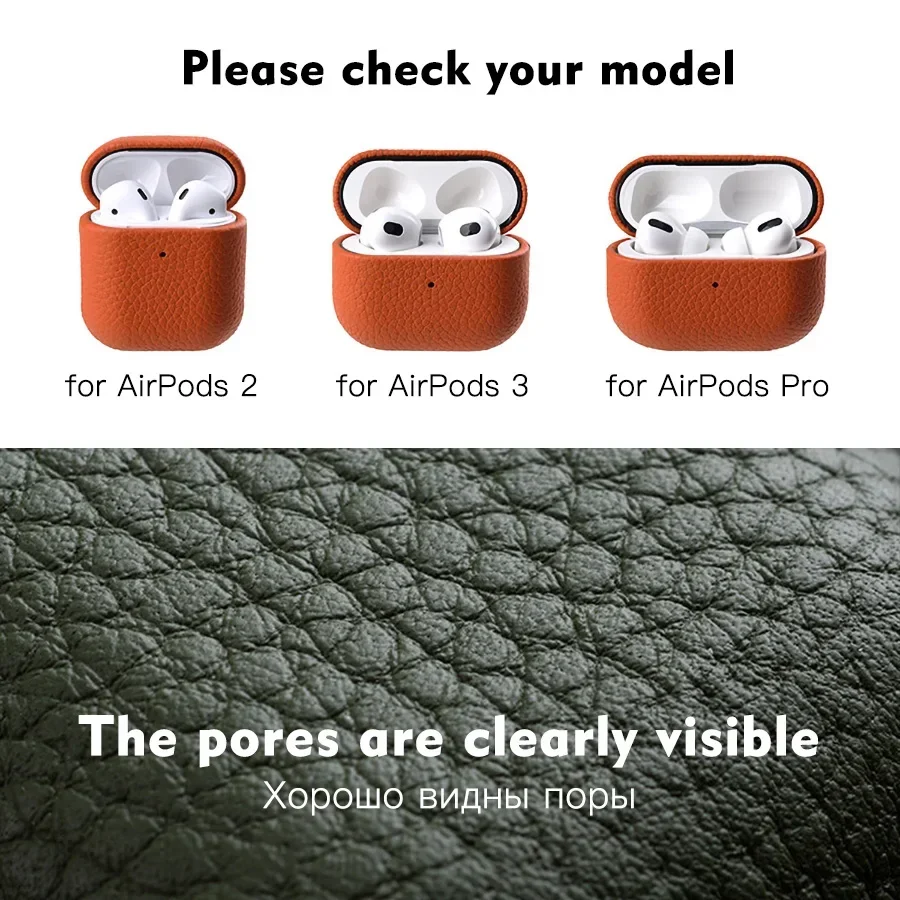Etui Melkco z prawdziwej skóry do AirPods 5 Pro 3 Pro3, wzór liczi, skórzane etui do AirPods 5 4 Pro 2 3, premium pokrowiec biznesowy. — zdjęcie produktu 5