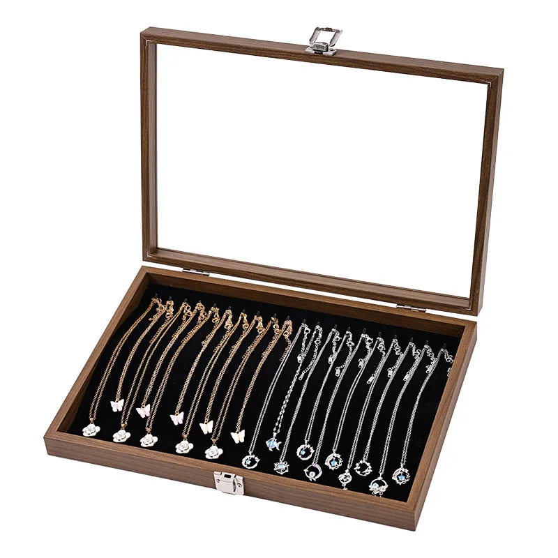 Wooden Pattern Large Jewelry Box with Window Rings Necklace Bracelet Business Displayer Case Organizers Storage Packaging Box