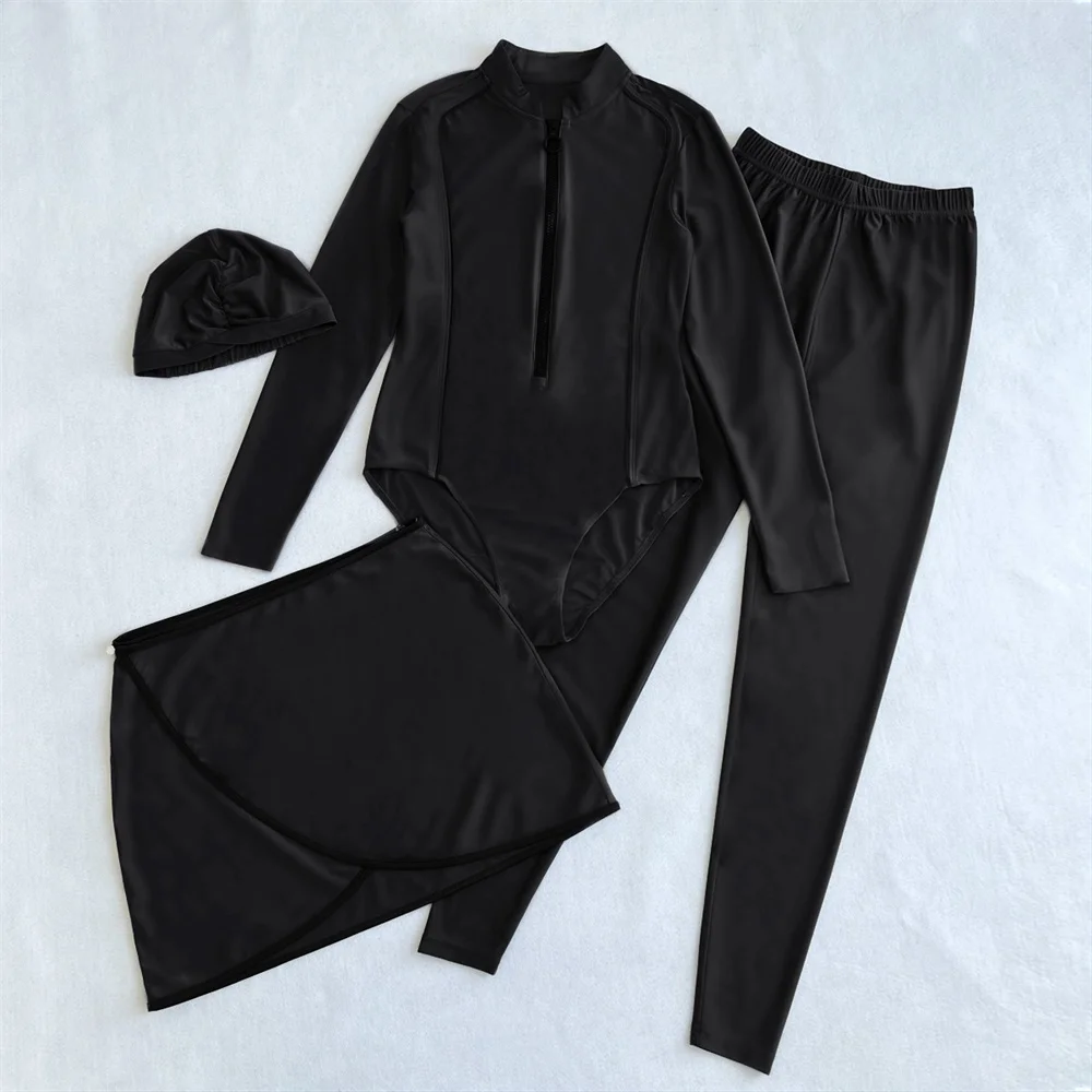 

New Swimming Suit For Burkini Muslim Swimwear Women Swimsuit Long Sleeve Four-Piece Set Scuba Surfing Conservative Swimsuit