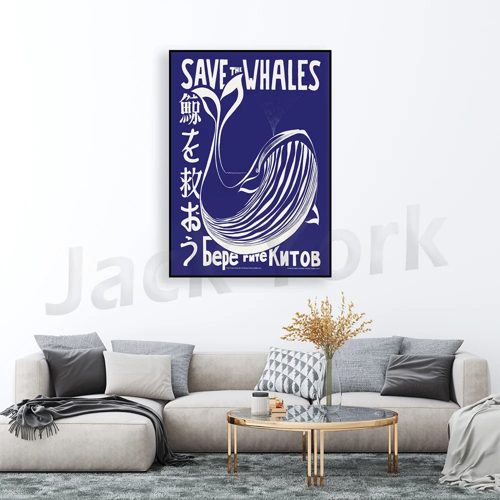 save the Whales Vintage Blue Whale Print Art Poster - Ocean Conservation Theme Home Decor