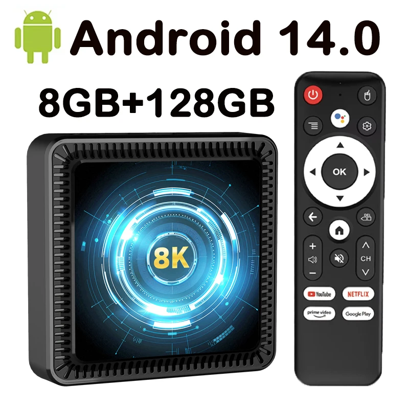 

Android 14 TV Box Allwinner H618 Смарт-медиаплеер Dual WiFi6 BT5.0 Поддержка YouTube Google Play Set Top Box с голосовым пультом дистанционного управления