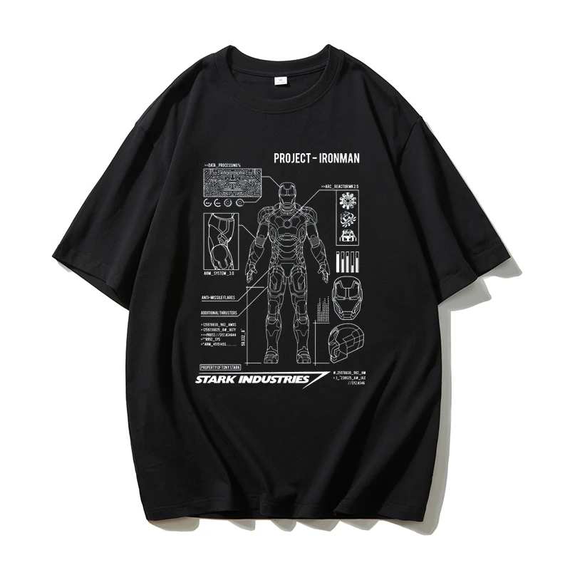 

Iron Man Marvel Avengers Robot design drawing Men's summer short sleeve T-shirt Loose casual top short sleeve clothes y2k