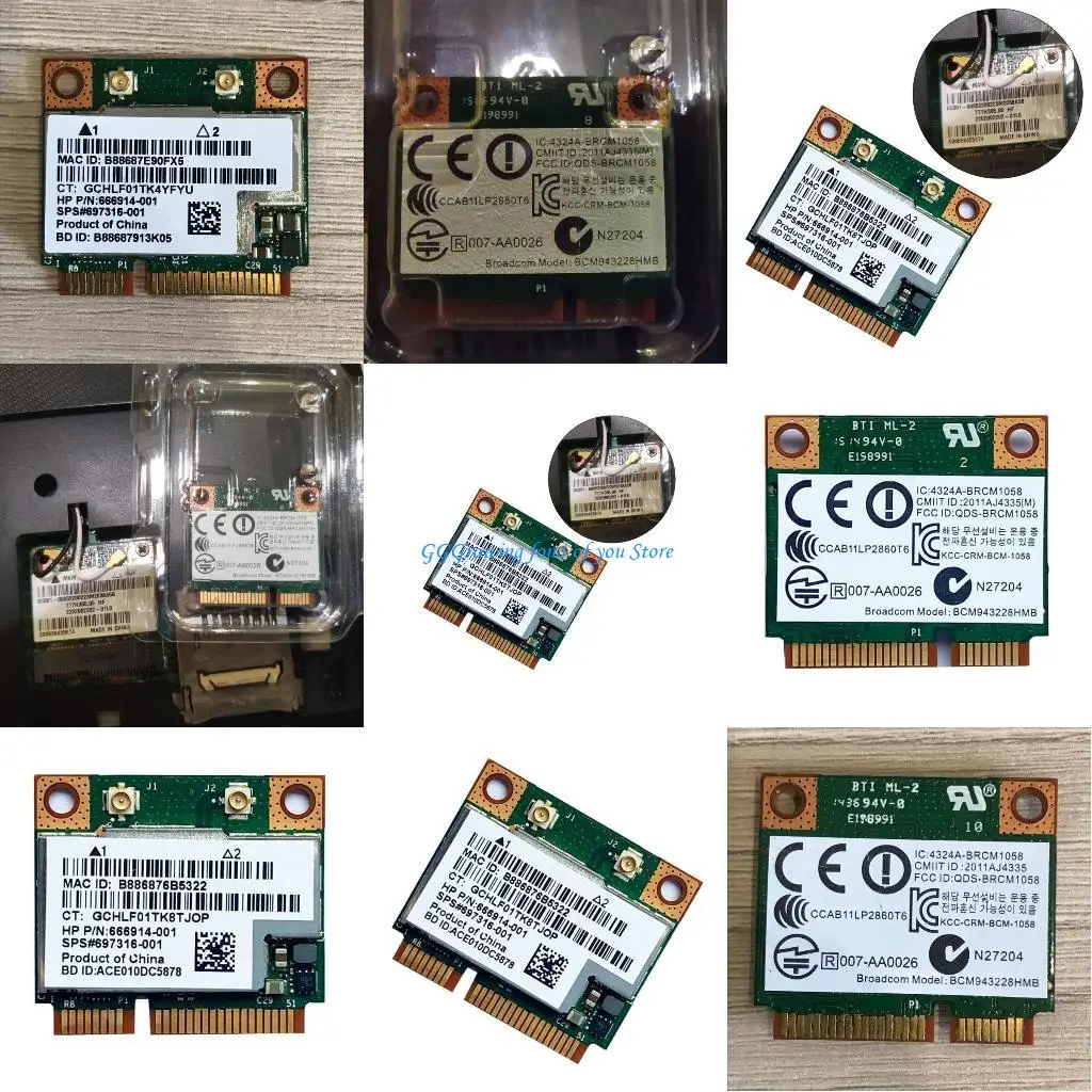 

H9EB Dual-Band Wifi Wireless Card 300Mbps BCM943228HMB For Bluetooth4.0 802.11a/b/g/n Half Mini PCI-E Notebook Wlan 2.4G/5Ghz