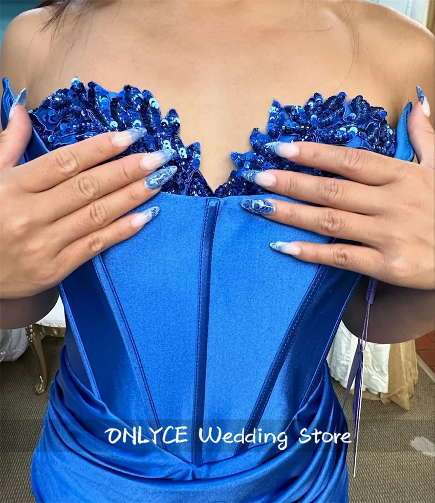 Royal Blue Mermaid Formal Evening Gown 2024 Corset Side Split Sequins Beads Birthday Party Prom Gowns Wedding