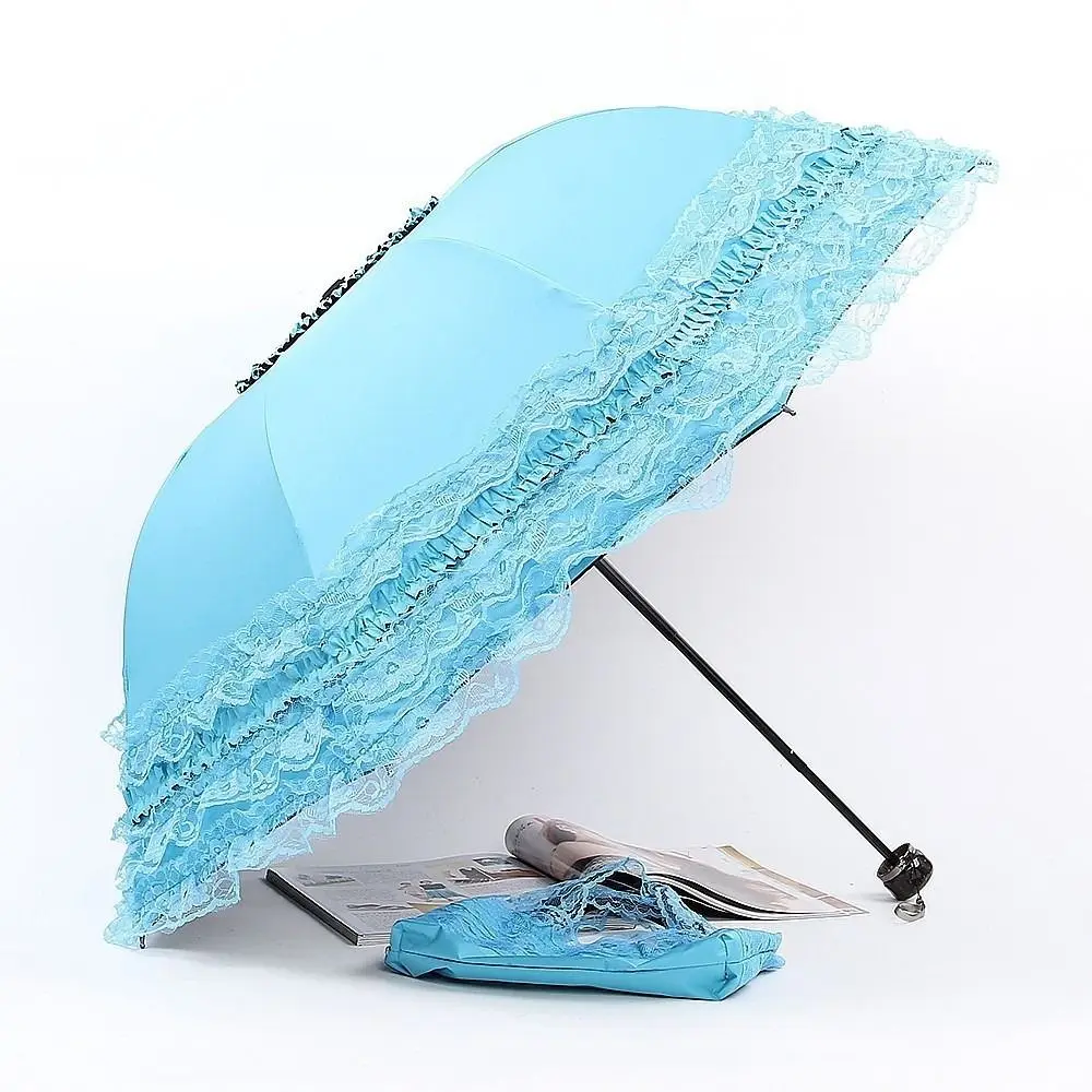 Fashion Lolita Lace Sun Umbrella Gothic Anti-UV Protection Portable Sunshade Windproof Black Glue Women's Parasol Princess