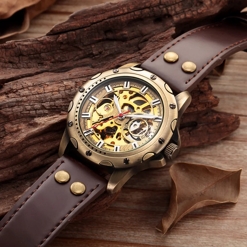 Free Shipping OUTLETSshenhua European and American Retro Men's Fashion Casual Bronze Hollow Mechanical Movement Automatic Mechan