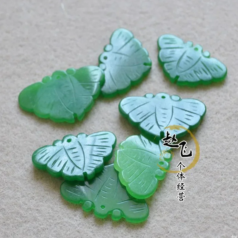 5pc Natural Emerald Green Jade Carved butterfly Bead Pendant Chinese Necklace Jewellery Fashion Amulet Gifts Man Women