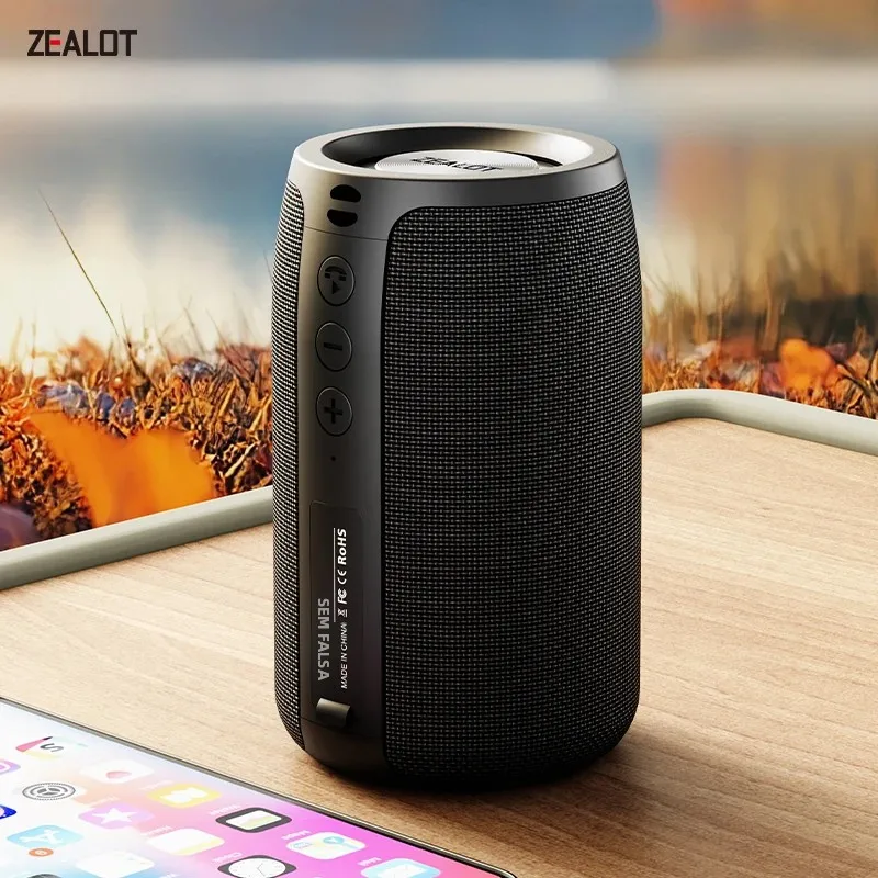 Caixa de Som Bluetooth Portátil Zealot-S32 Mini HIFI Subwoofer Sem Fio com Rádio FM, Suporte para TF, TWS, USB