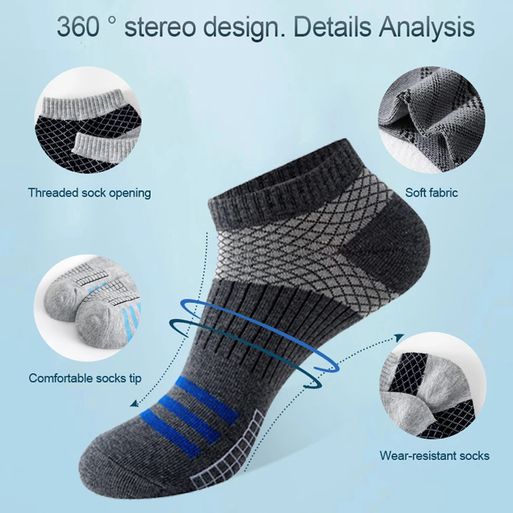 5 Pairs Low Cut Men Socks Spring Summer Breathable Sports Socks Male Short Ankle Athletic Socks Thin Cut grid Sokken